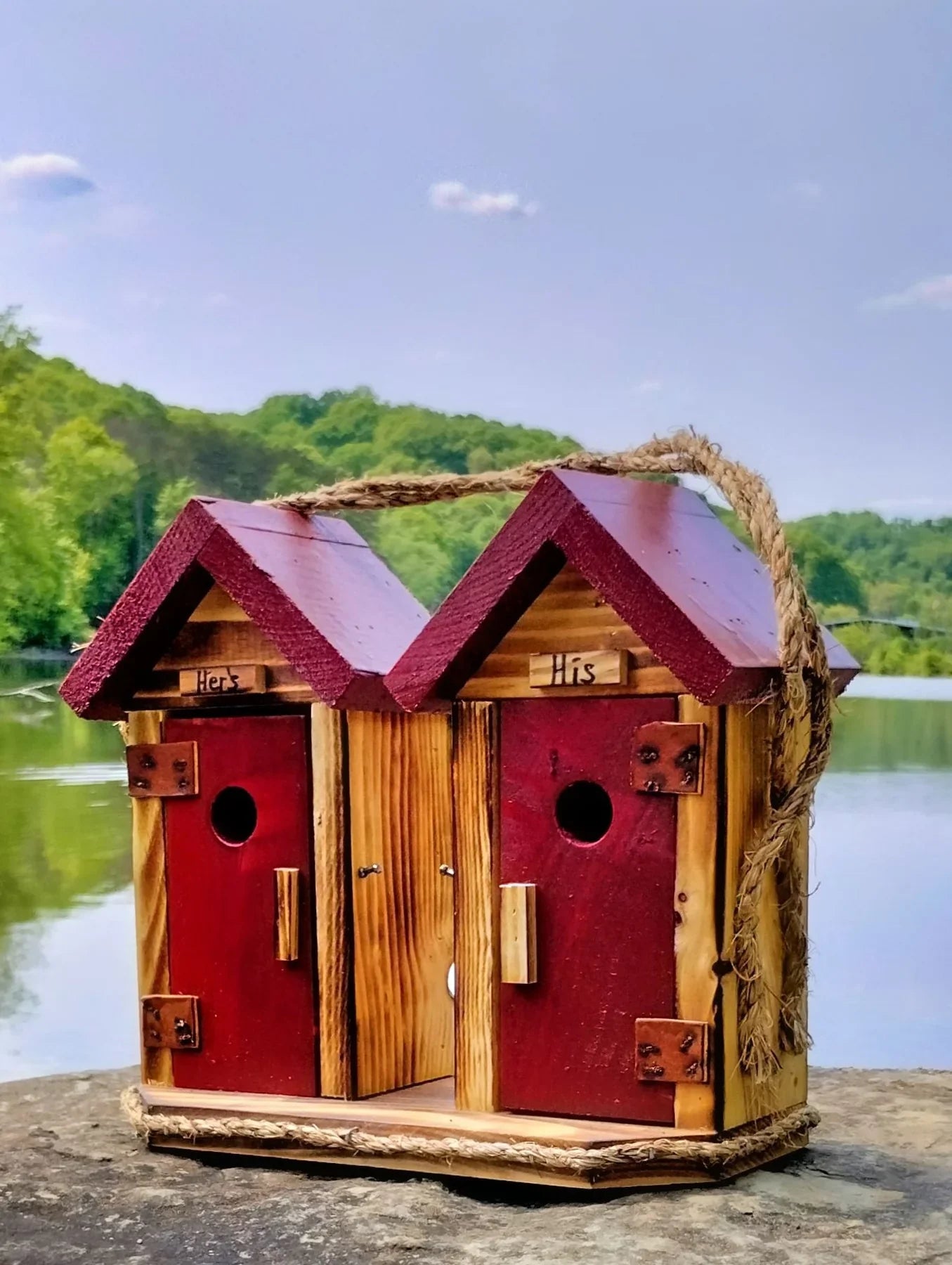 Double Outhouse Birdhouse - Red